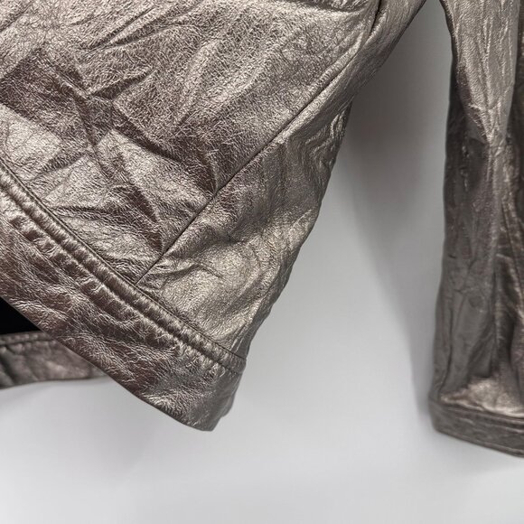 Erin London Womens faux leather metallic Jacket size medium Zip-Up pockets - Picture 11 of 16